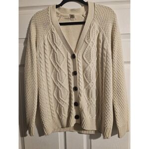 Cream Chunky Cardigan Textured Sweater Oversized Cozy Womans Large